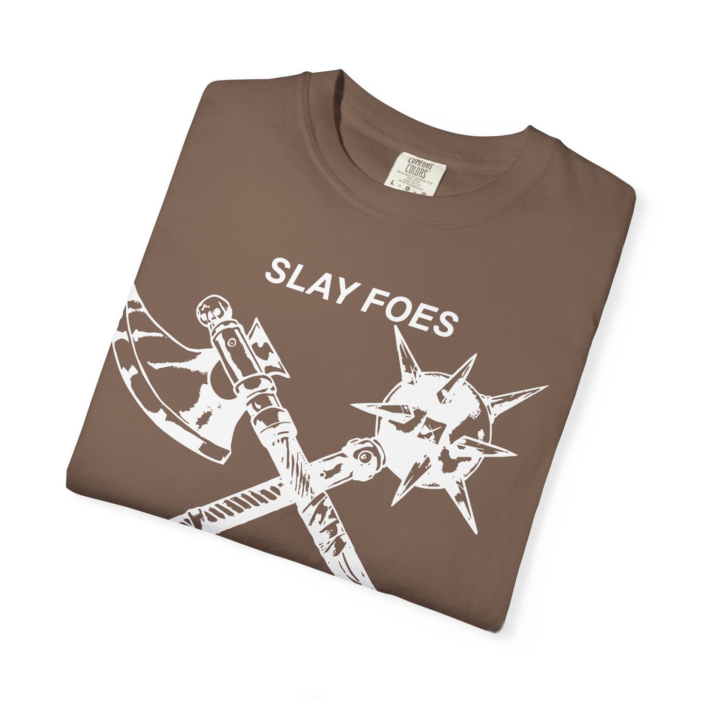 Graphic T-Shirt — "Slay Foes Eat Pussy" Crossed Axe & Mace Illustration