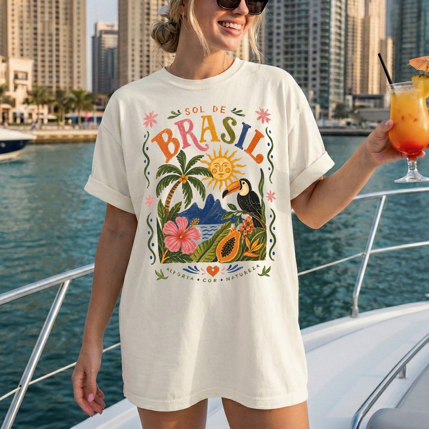 Sol de Brasil Comfort Colors Tshirt, Brazil Travel Poster Tee, Tropical Toucan Shirt, Brazilian Folk Art Top, Boho Summer Vacation Tshirt