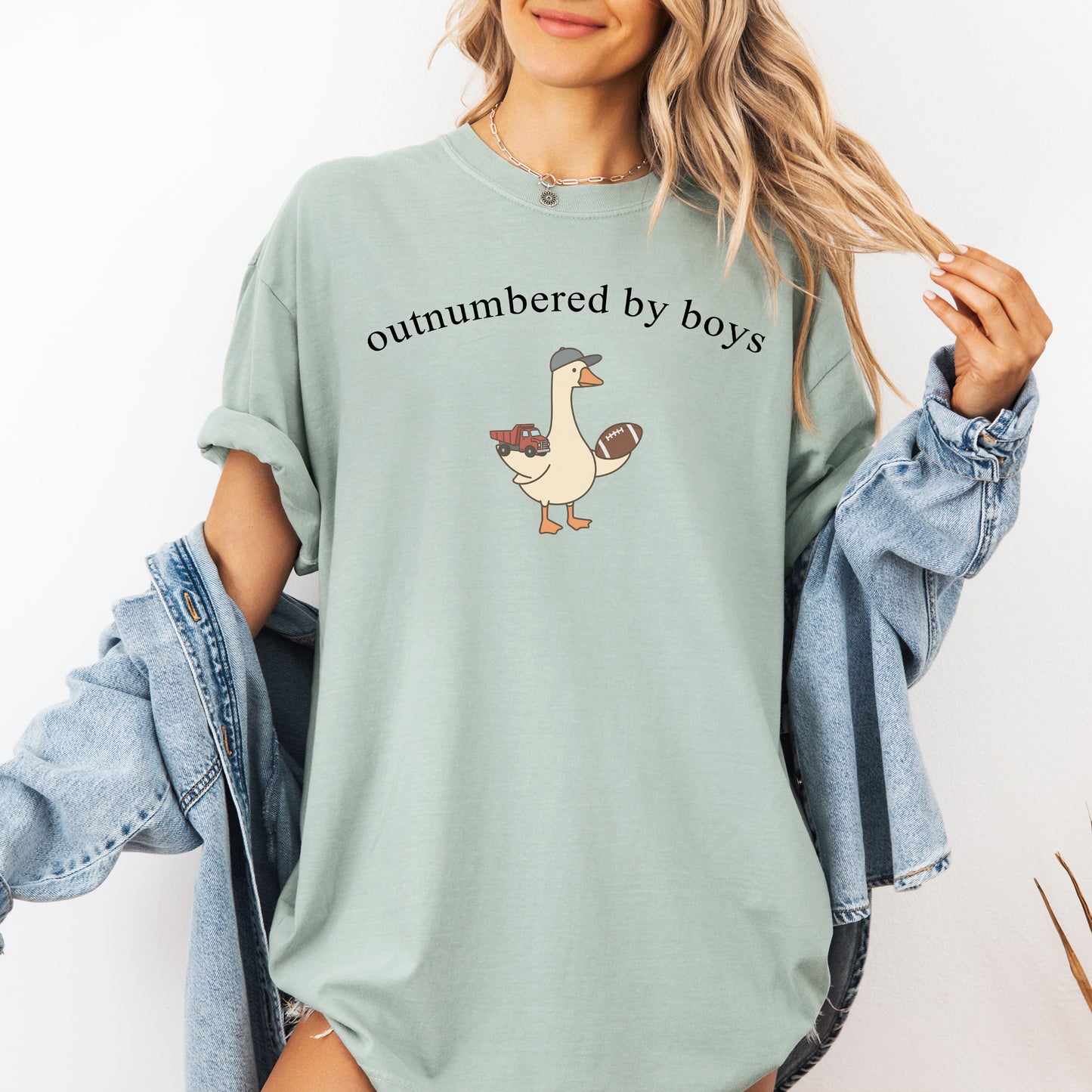Outnumbered By Boys Comfort Colors Tshirt, Boy Mom Tee, Cute Goose Mom Shirt, Funny Mom Of Boys Gift, Football Mom Top, Mothers Day Gift