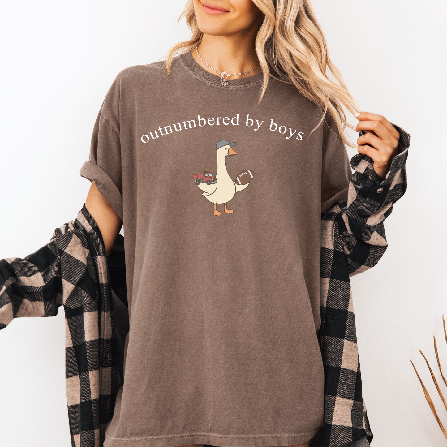 Outnumbered By Boys Comfort Colors Tshirt, Boy Mom Tee, Cute Goose Mom Shirt, Funny Mom Of Boys Gift, Football Mom Top, Mothers Day Gift