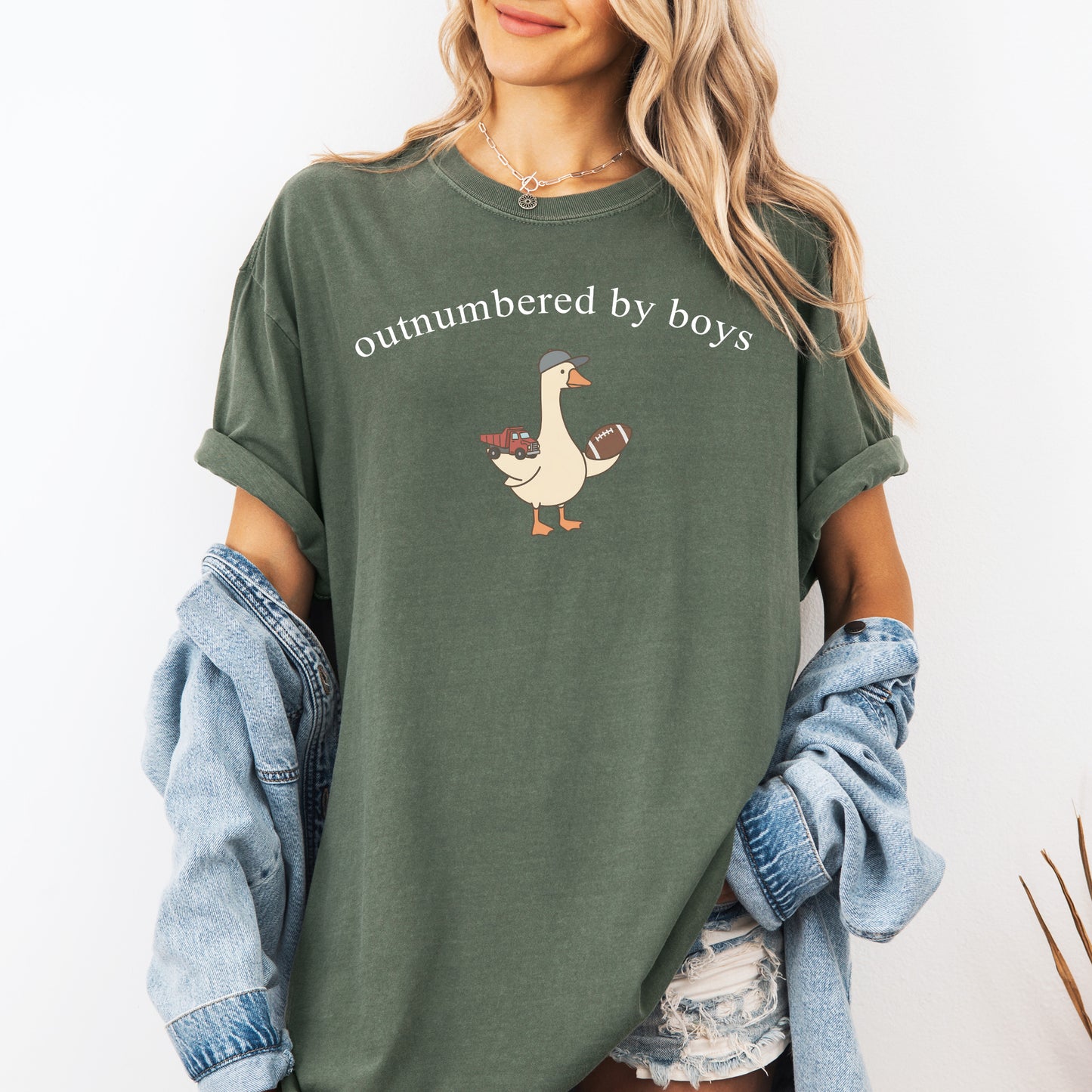 Outnumbered By Boys Comfort Colors Tshirt, Boy Mom Tee, Cute Goose Mom Shirt, Funny Mom Of Boys Gift, Football Mom Top, Mothers Day Gift