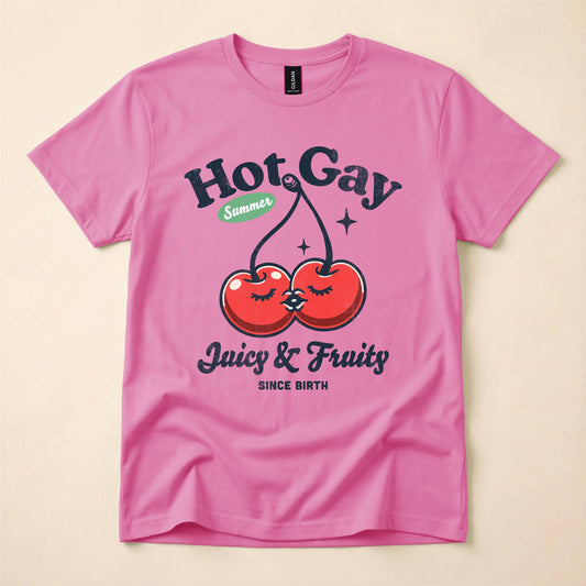 Hot Gay Summer Shirt | Juicy and Fruity Since Birth Tee | LGBT Cherry T-Shirt | Funny Gay Pride Shirt | The Gay Agenda