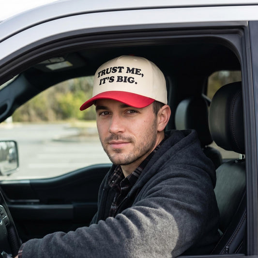 Trust Me It's Big Embroidered Hat, Funny Gay Innuendo Snapback, 5 Panel Baseball Cap, Queer Apparel, Pride Gift for Him