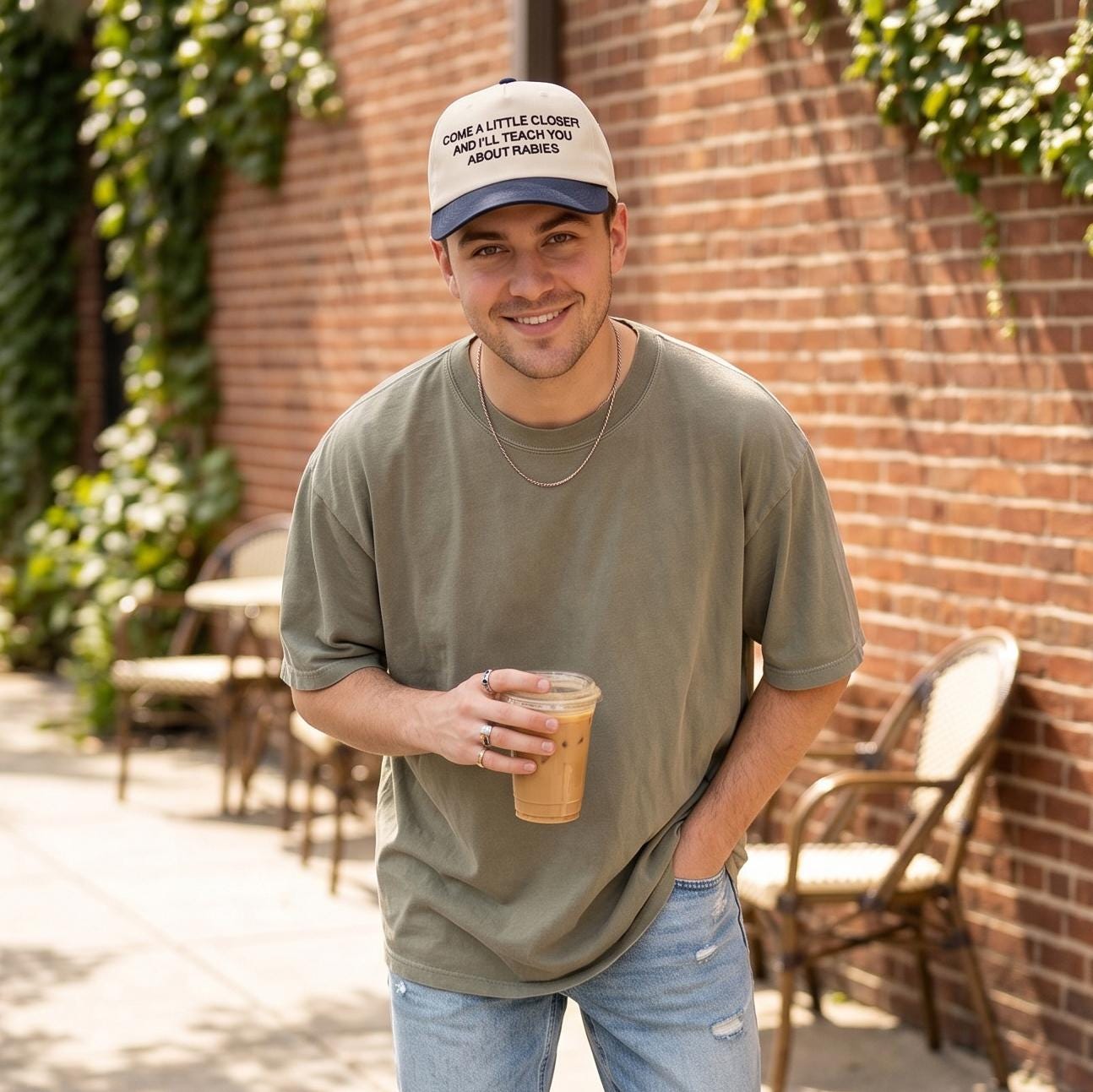 Come A Little Closer And I'll Teach You About Rabies Embroidered Hat, Funny Trucker Cap, Weird Gift for Him, Chaotic Humor Hat, Pride Cap