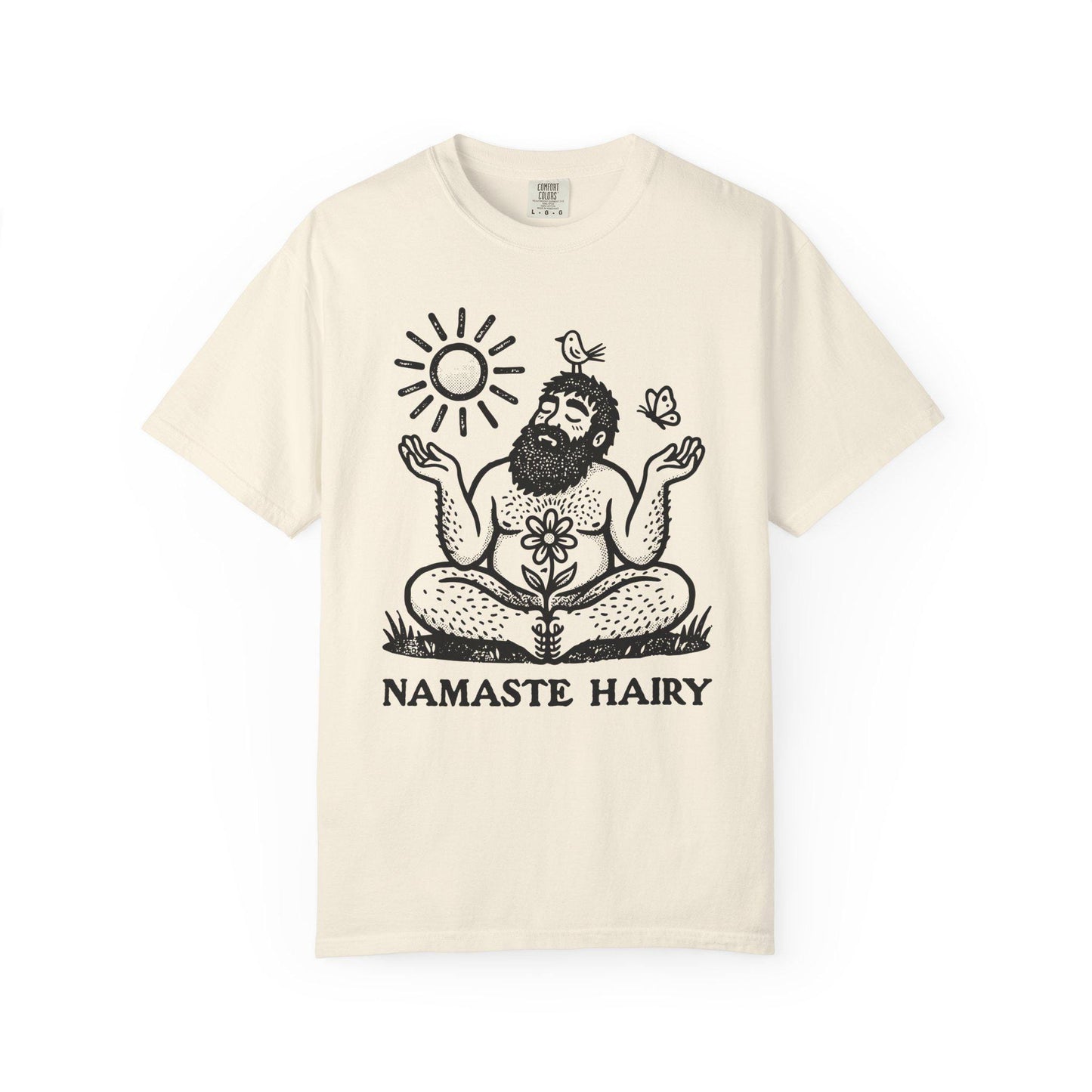 Namaste Hairy Shirt, Funny Gay Bear Yoga Tee, Meditating Hairy Man Comfort Colors Shirt, LGBTQ Bear Pride Gift, Queer Bear Zen Yoga Tee