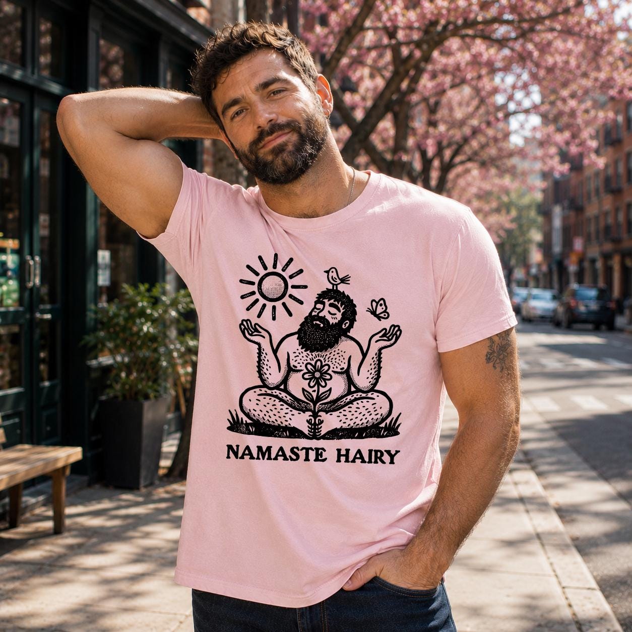Namaste Hairy Shirt, Funny Gay Bear Yoga Tee, Meditating Hairy Man Comfort Colors Shirt, LGBTQ Bear Pride Gift, Queer Bear Zen Yoga Tee