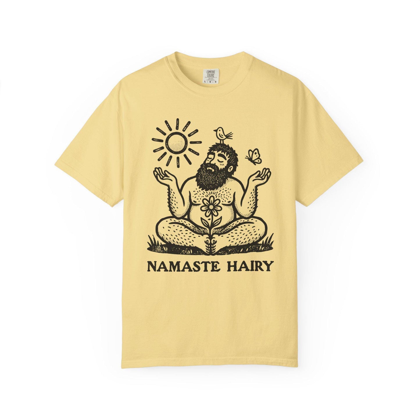 Namaste Hairy Shirt, Funny Gay Bear Yoga Tee, Meditating Hairy Man Comfort Colors Shirt, LGBTQ Bear Pride Gift, Queer Bear Zen Yoga Tee