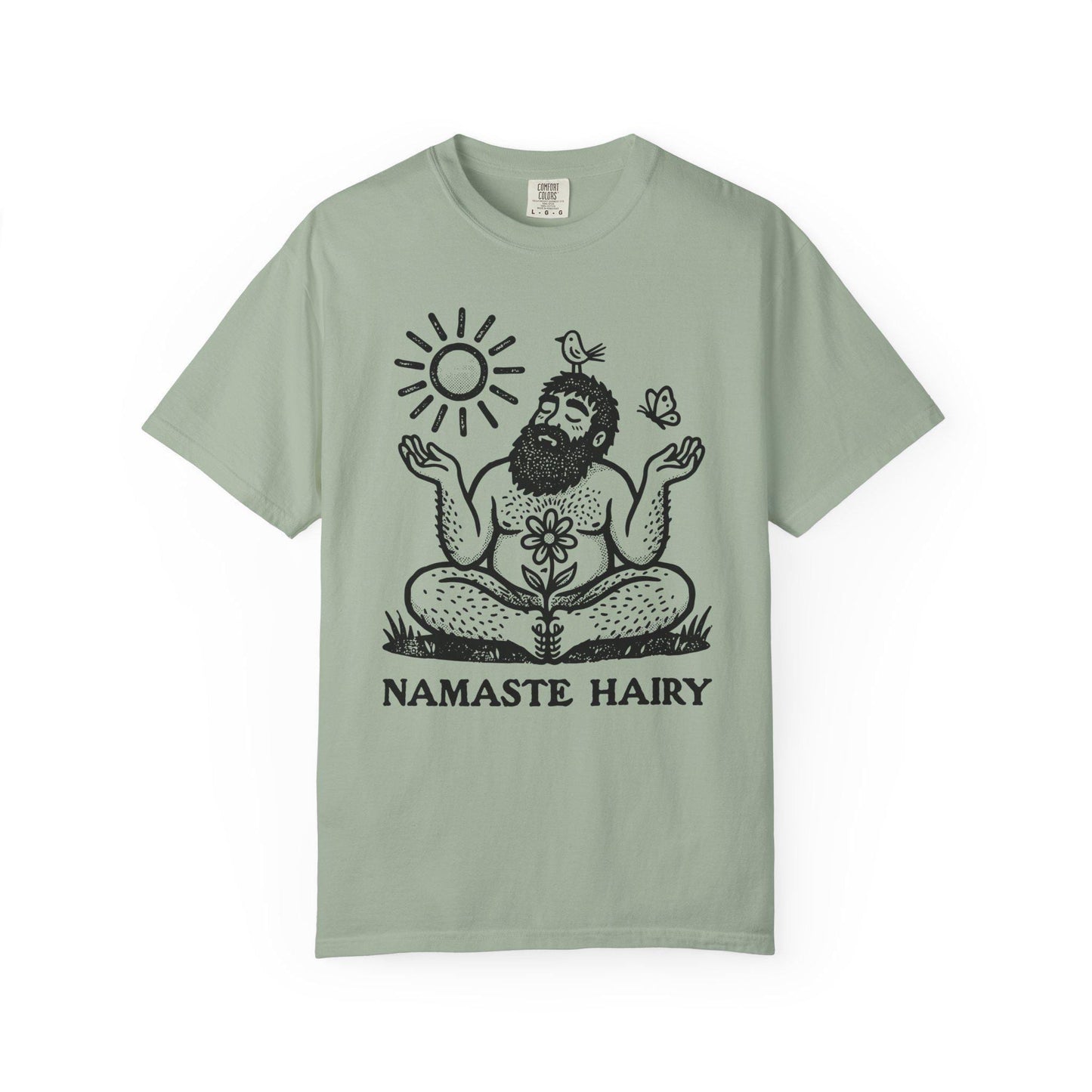 Namaste Hairy Shirt, Funny Gay Bear Yoga Tee, Meditating Hairy Man Comfort Colors Shirt, LGBTQ Bear Pride Gift, Queer Bear Zen Yoga Tee
