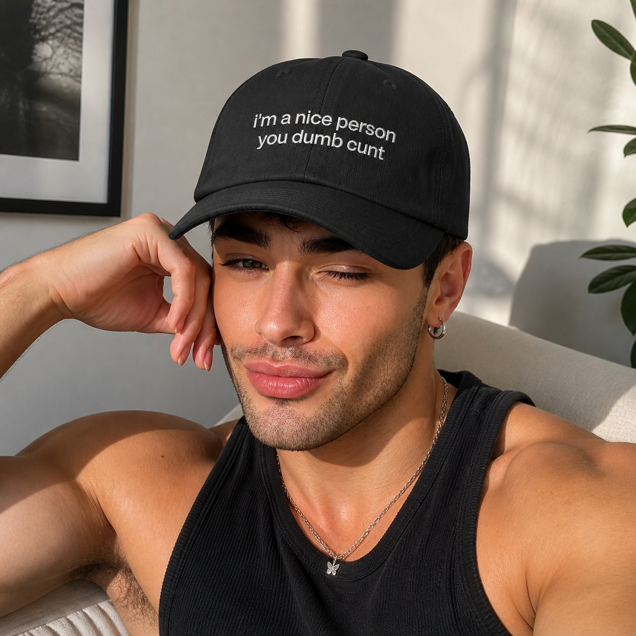 I'm A Nice Person You Dumb C*nt Embroidered Hat, Gay Funny Hat, Camp Sarcastic Dad Hat, Bitchy Queen Gift, Drag Humor, Gay Bestie Gift